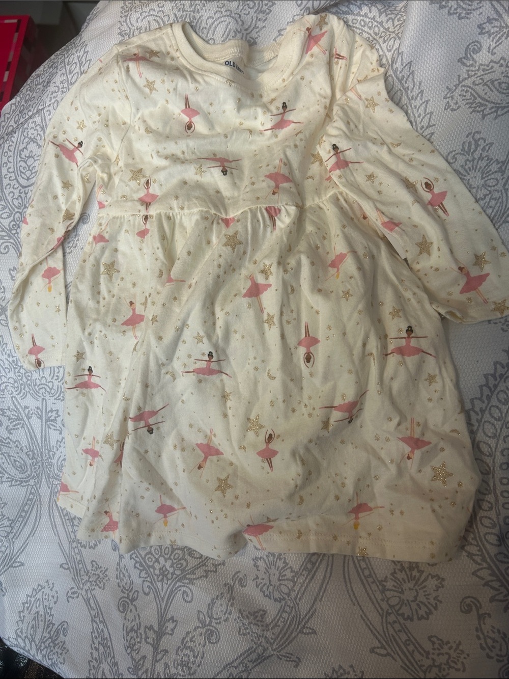 Old Navy Cream Nightgown with Pink Ballerina & Gold Star Pattern OLICB